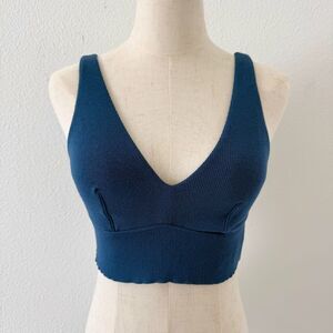 Parade Women's Blue Ribbed Knit Bralett Top Size 1 Activewear Stretch Outdoors